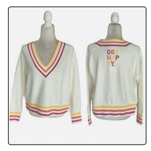 Kerri Rosenthal Get Happy Preppy V Neck Striped Soft Sweater Women's Size S - Picture 1 of 10